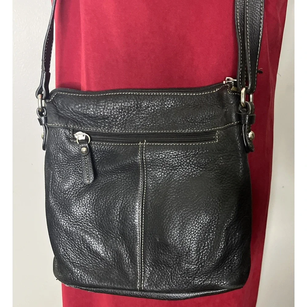 Croft & Barrow Black Pebbled Leather Multi-Pocket Crossbody Shoulder Bag